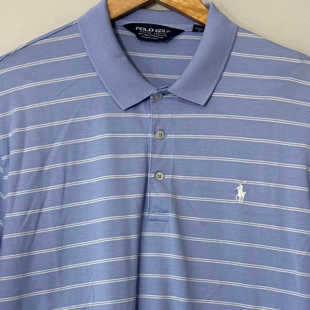 Polo Golf Ralph Lauren Polo Shirt Mens Large Blue Stripe Pima Cotton Turtle Bay